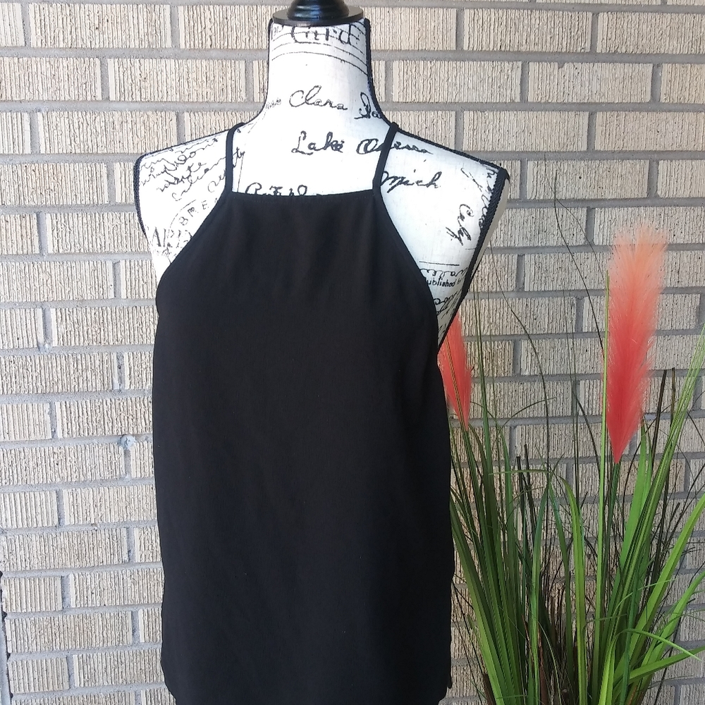 American Apparel Black Chiffon Halter Tank Top